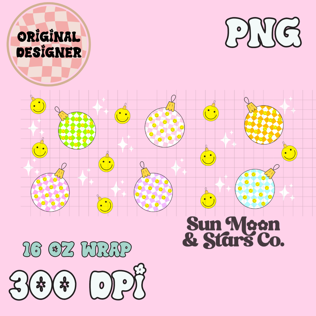 Happy Christmas Ornaments 16oz Wrap Trendy PNG