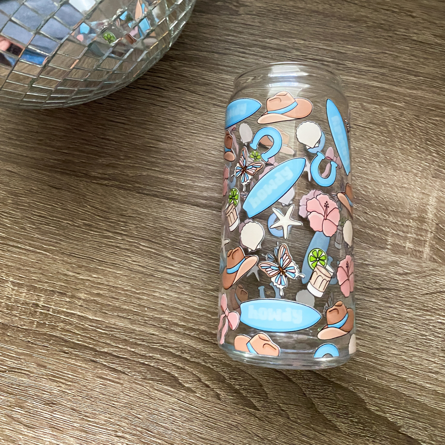 Coastal Cowgirl Cute Glass Can|Glass Tumbler w/Straw & Lid|