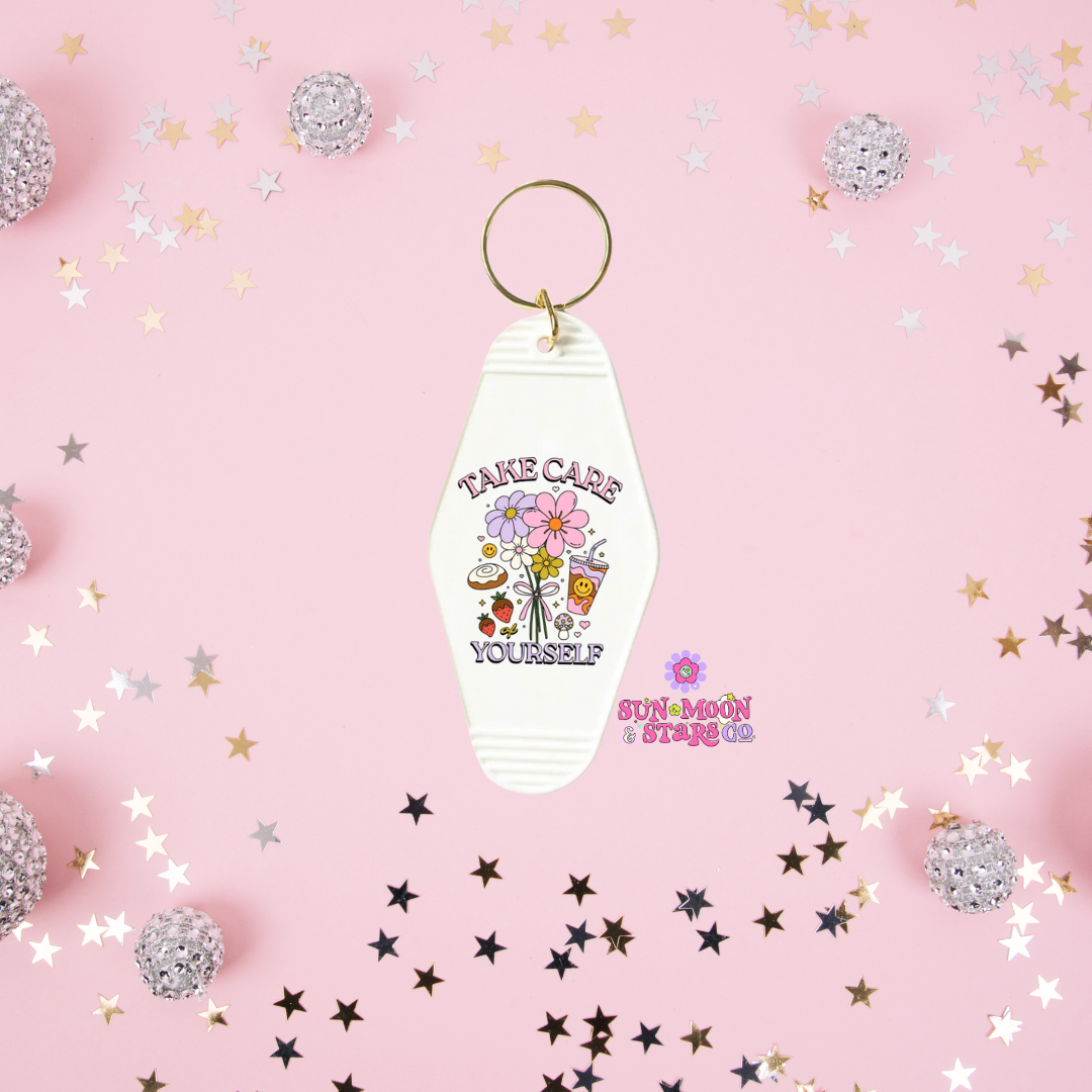 Take Care of Yourself Motel Keychain| Cute Acrylic Keychain| Mental Health Keychain| Iced Coffee Motel Keychain| Gifts for Her| Keychains|Accessories