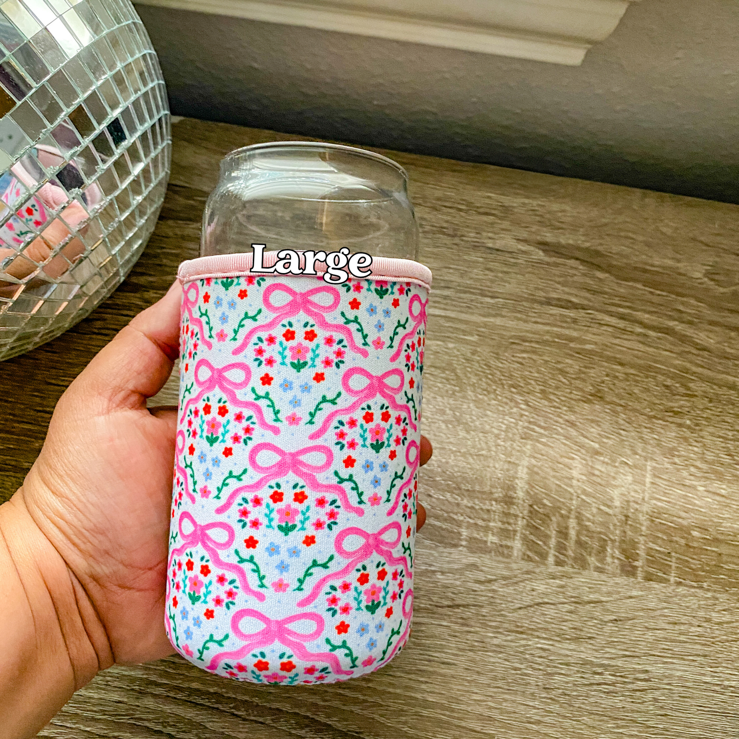 Pink Bow Floral Cup Sleeve