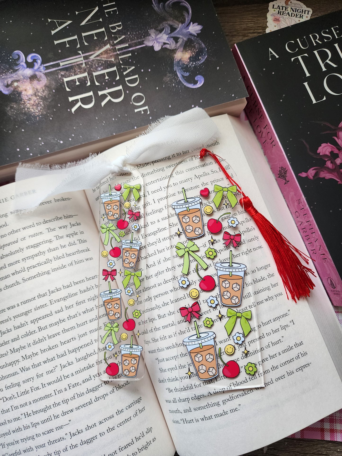 Green Bows Iced Coffee Acrylic Bookmark|Bookish| Bookmark| Cute Bookmark| Book Lover Bookmark| Gifts for Book Lover| Books|Book Accessories|Bookish|