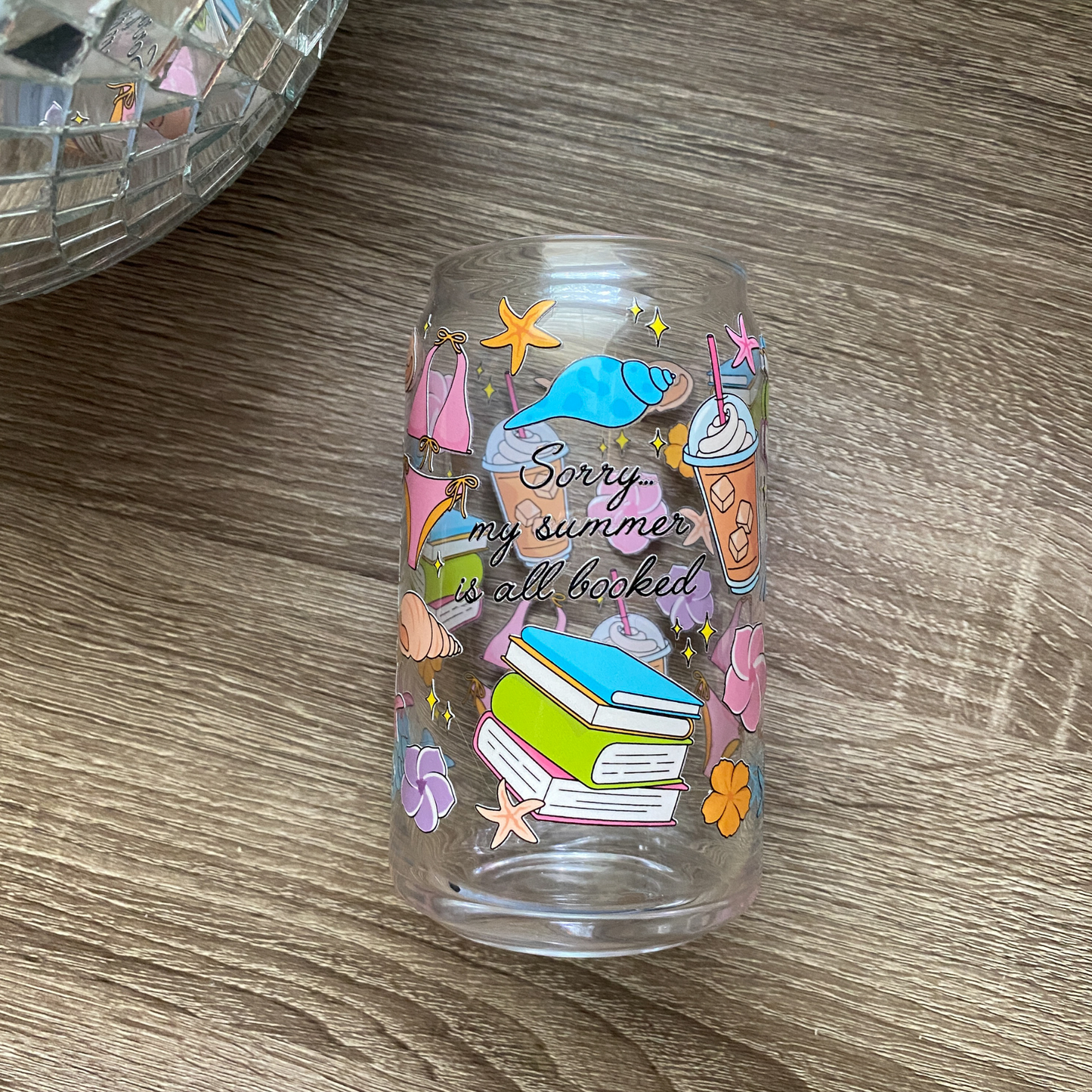 Sorry my Summer is all Booked Cute Glass Can|Glass Tumbler w/Straw & Lid|