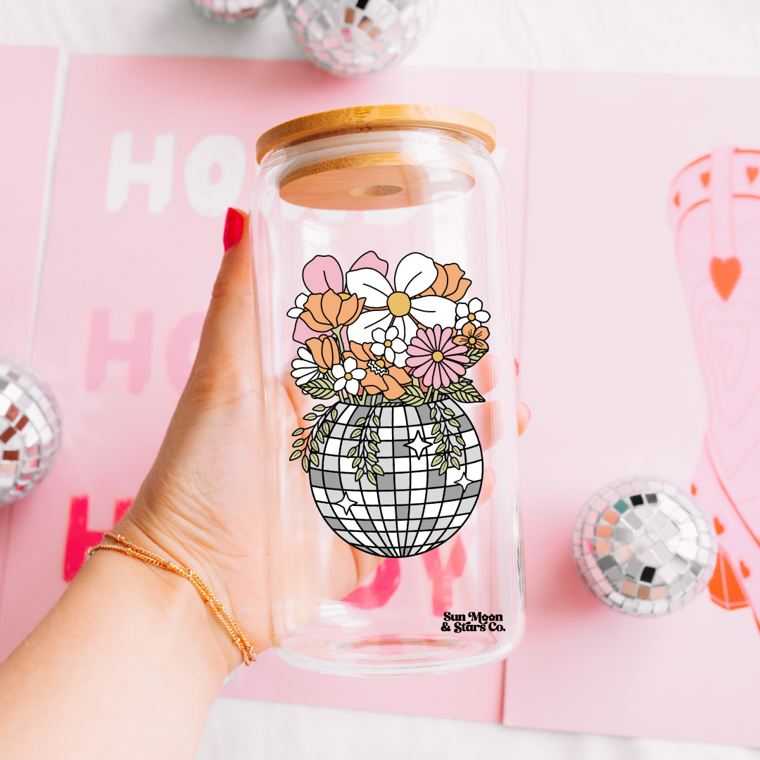 Disco Floral Planter 16oz Clear Glass Can