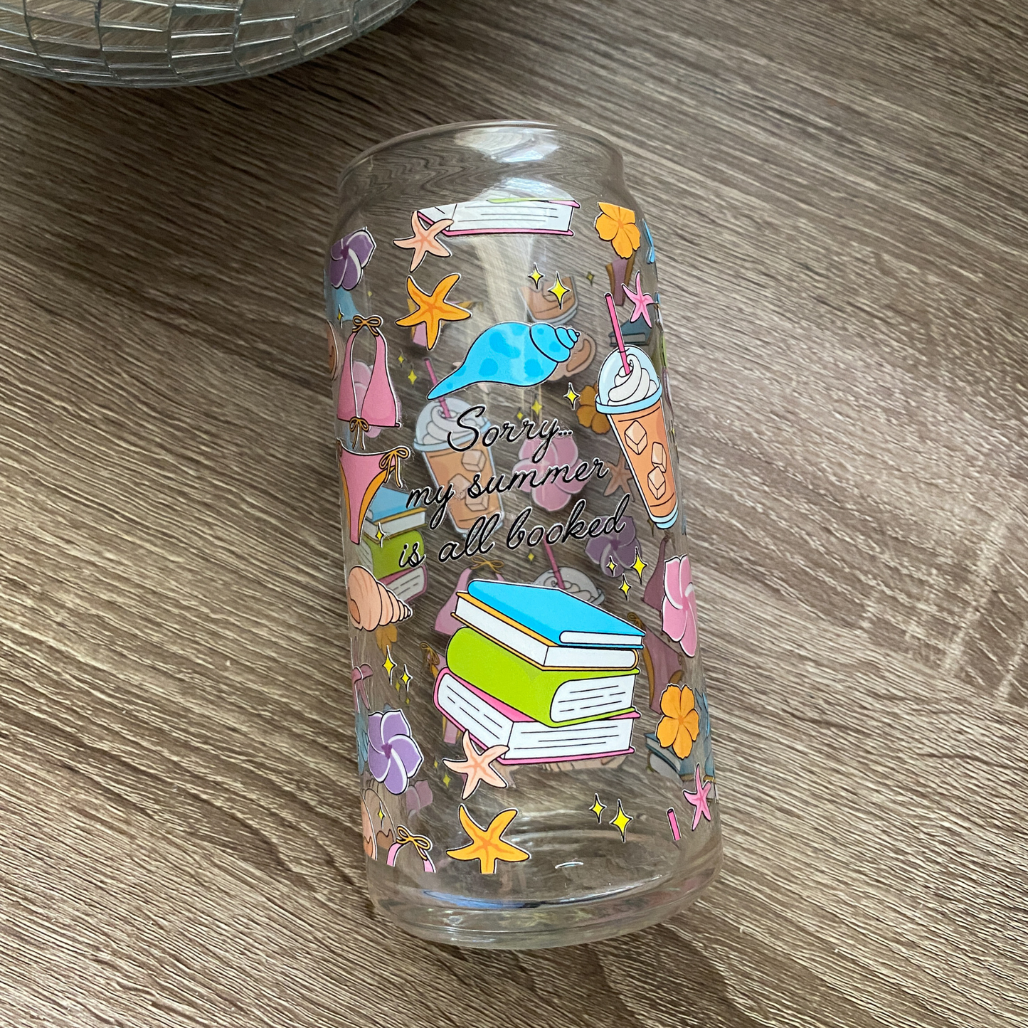 Sorry my Summer is all Booked Cute Glass Can|Glass Tumbler w/Straw & Lid|