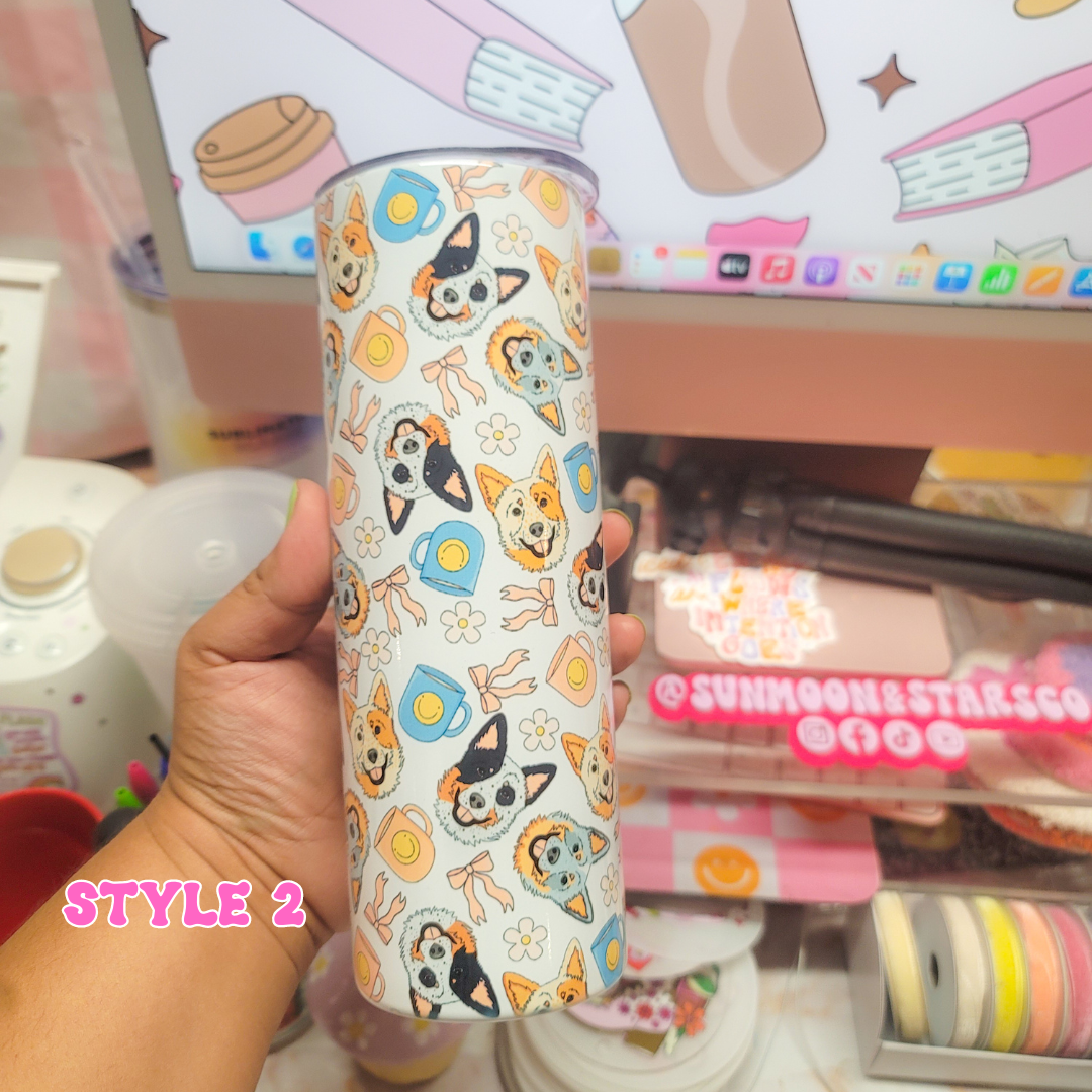 20oz Coquette Sublimation Tumbler|iced coffee|candles|bows|blue heeler| french bulldog|butterflies|mugs| coquette