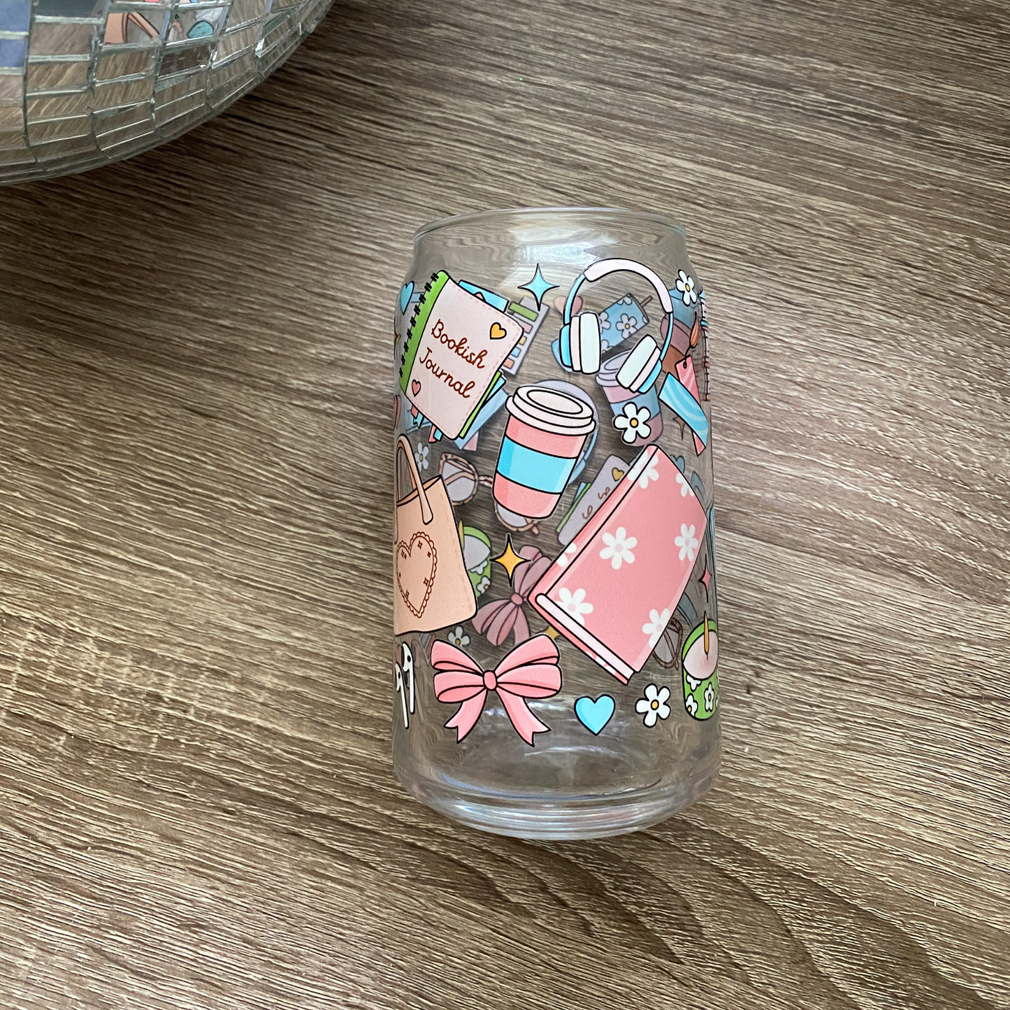 Bookish Girlie Cute Glass Can|Glass Tumbler w/Straw & Lid|