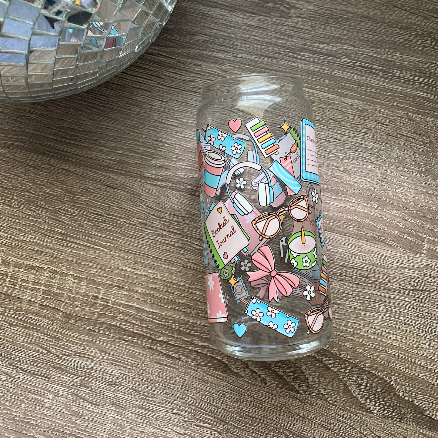 Bookish Girlie Cute Glass Can|Glass Tumbler w/Straw & Lid|