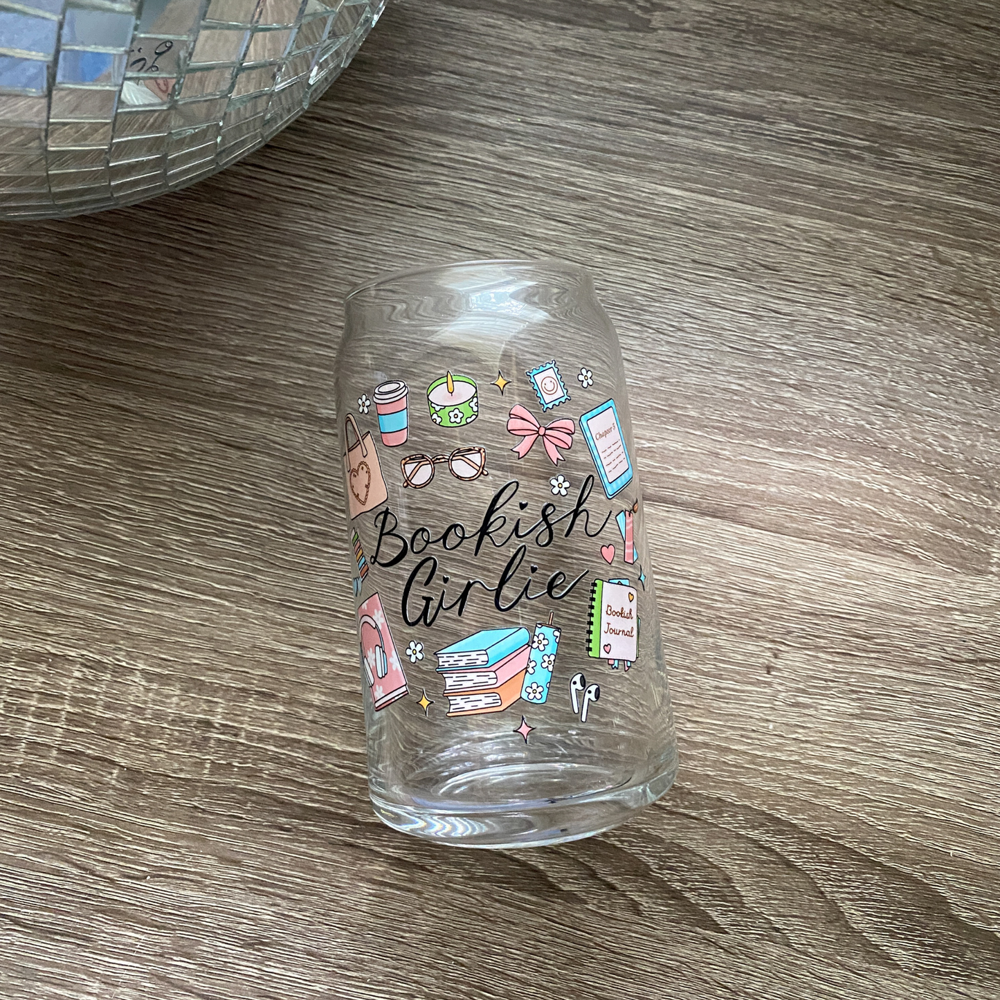 Bookish Girlie Cute Glass Can|Glass Tumbler w/Straw & Lid|