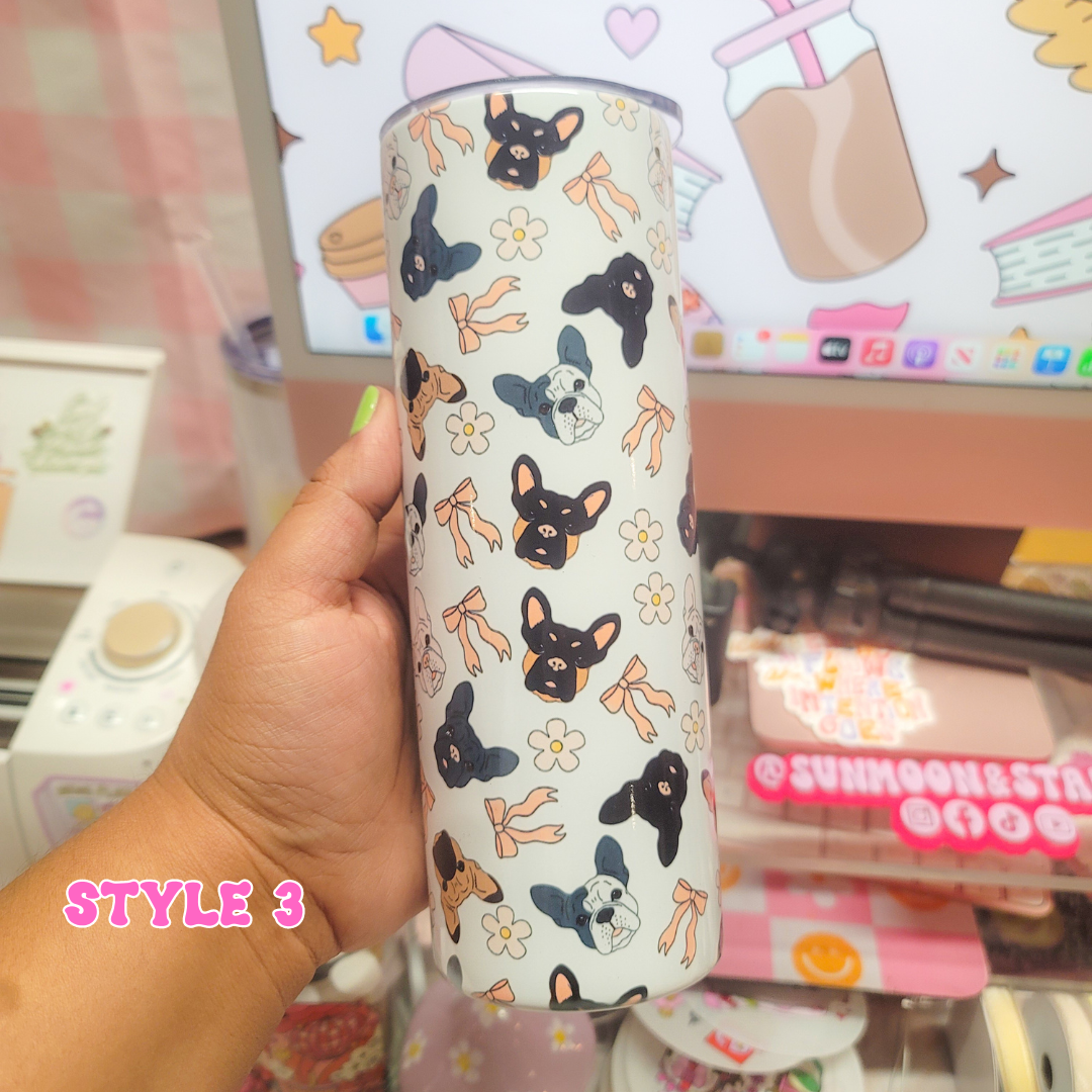 20oz Coquette Sublimation Tumbler|iced coffee|candles|bows|blue heeler| french bulldog|butterflies|mugs| coquette