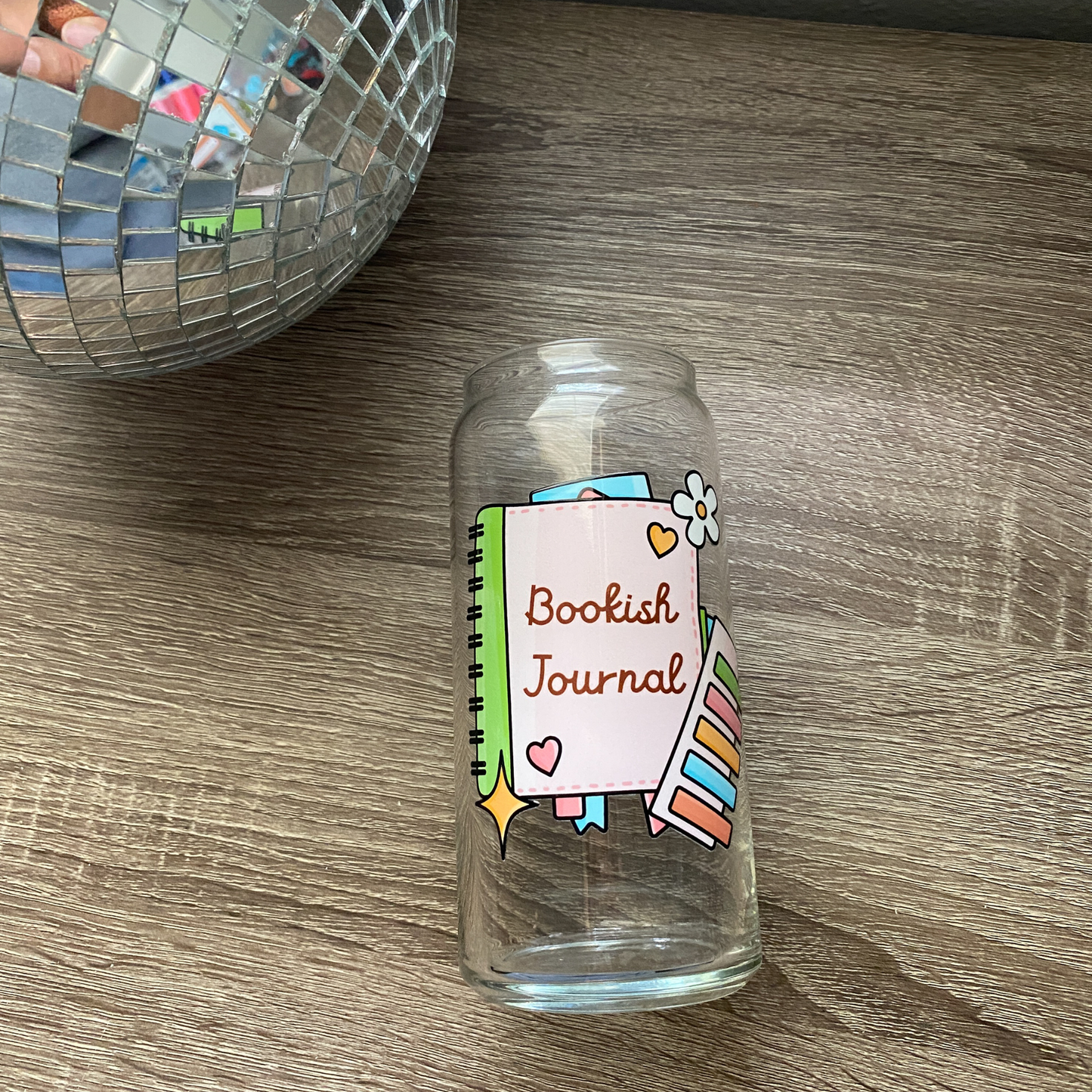 Bookish Elements Cute Glass Can|Glass Tumbler w/Straw & Lid|