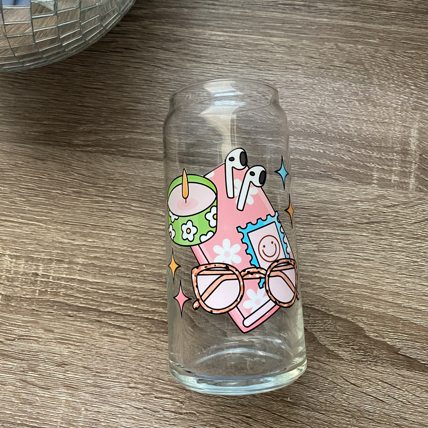 Bookish Elements Cute Glass Can|Glass Tumbler w/Straw & Lid|