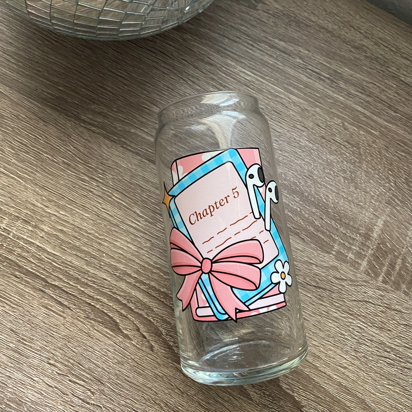 Bookish Elements Cute Glass Can|Glass Tumbler w/Straw & Lid|