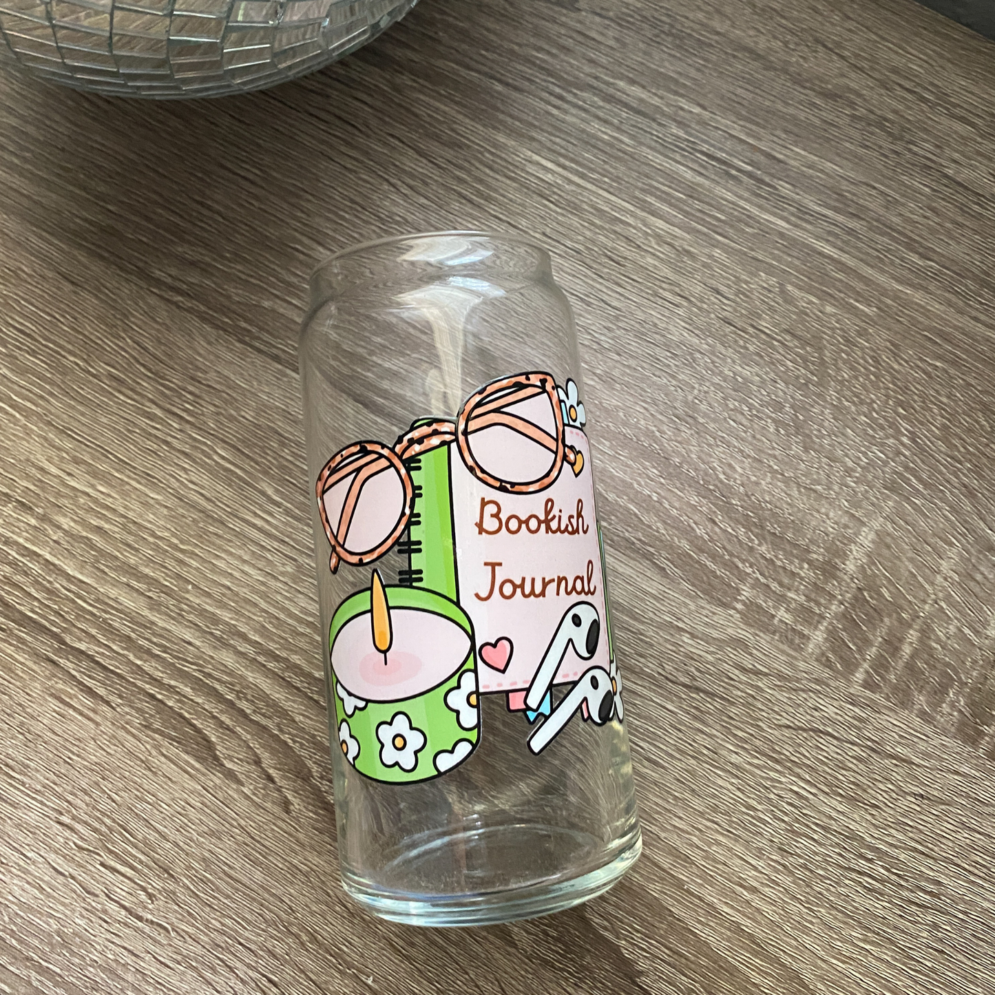 Bookish Elements Cute Glass Can|Glass Tumbler w/Straw & Lid|