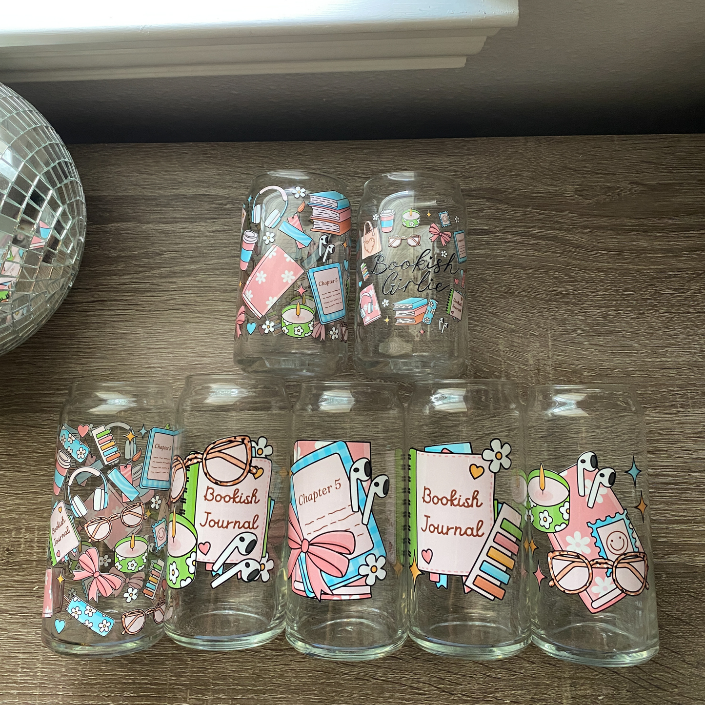 Bookish Girlie Cute Glass Can|Glass Tumbler w/Straw & Lid|