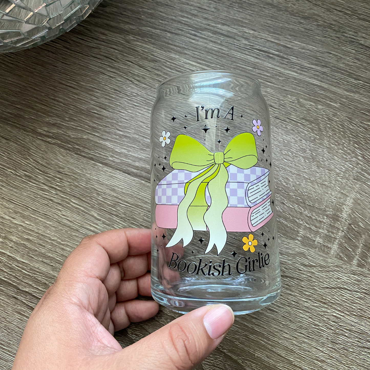 I'm a Bookish Girlie Cute Glass Can|Glass Tumbler w/Straw & Lid|