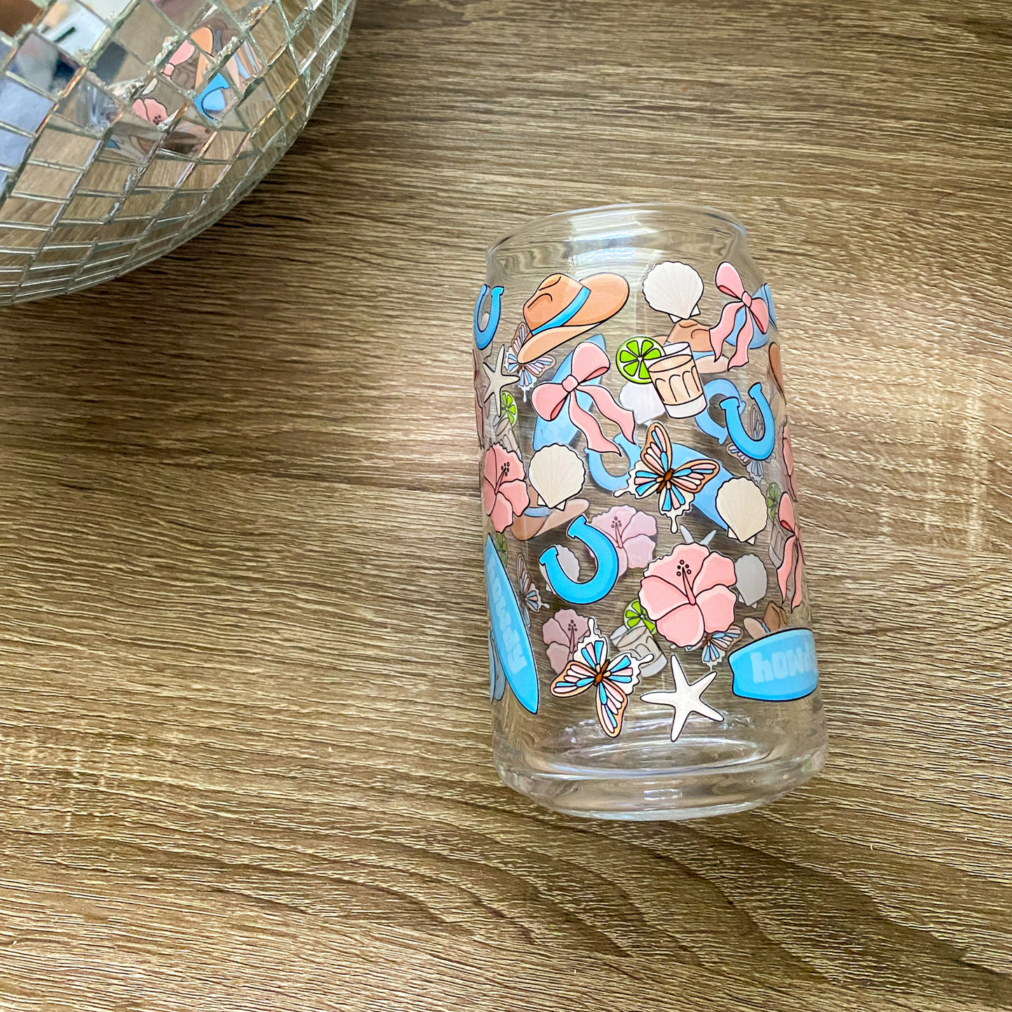 Coastal Cowgirl Cute Glass Can|Glass Tumbler w/Straw & Lid|