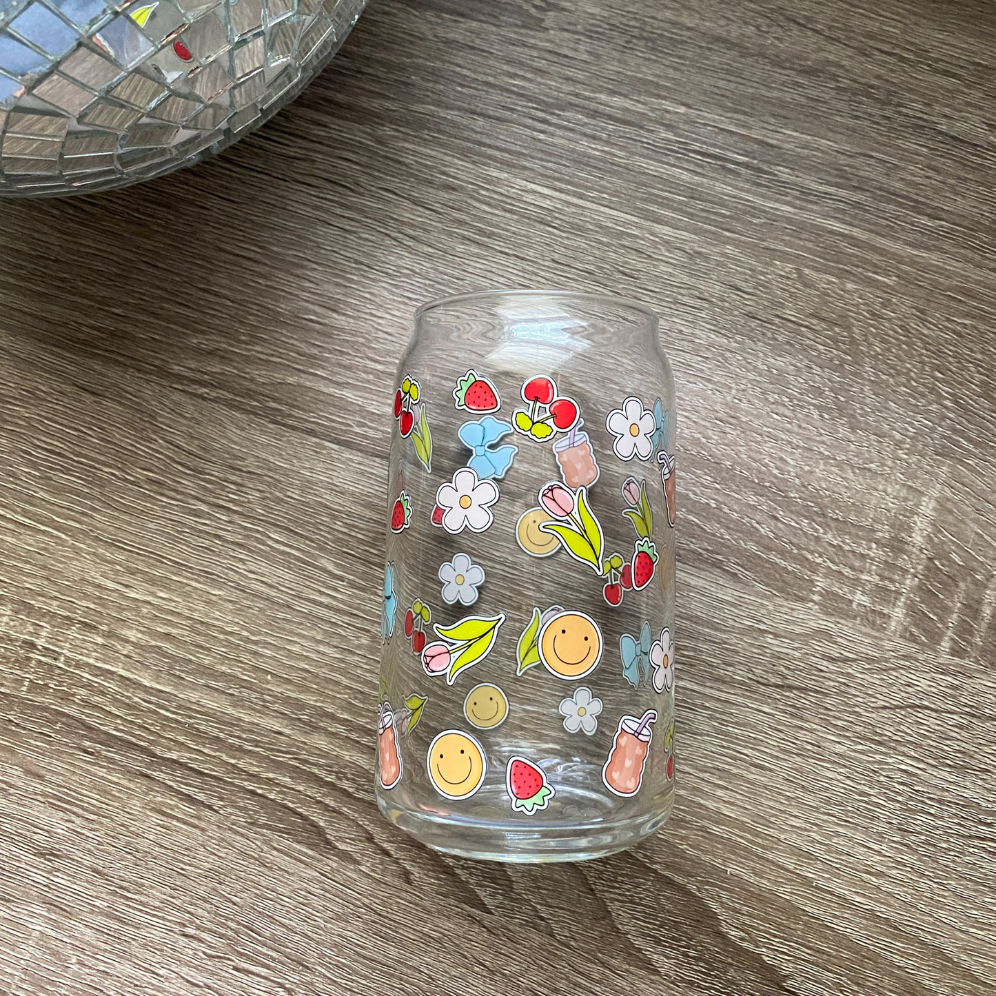 Coffee Girly Cute Glass Can|Glass Tumbler w/Straw & Lid|