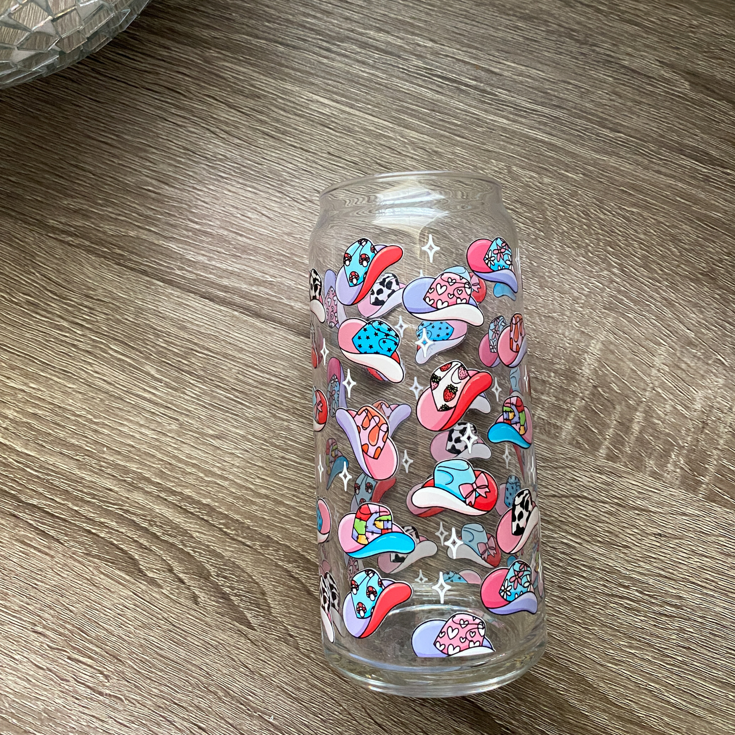 Cute Cowgirl Hat Cute Glass Can|Glass Tumbler w/Straw & Lid|