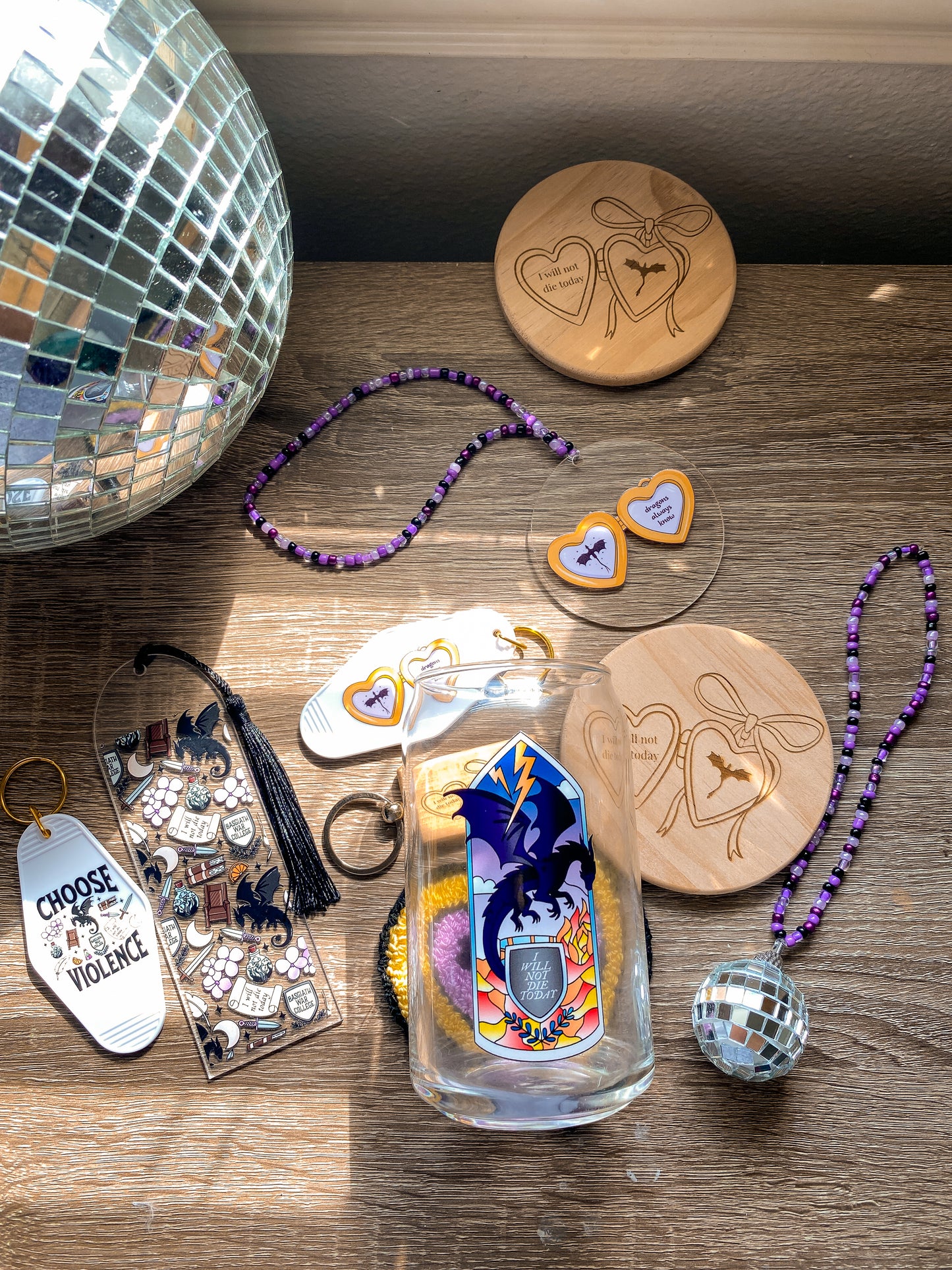 I will Not Die Today Stained Glass 16oz Glass Can|Glass Tumbler w/Straw & Lid| I Will Not Die Today| Fourth Wing| Bookish| Basgiath War College| Dragons| Cute Keychain| Book Lover| Gifts for Book Lover| Books|Book Accessories|
