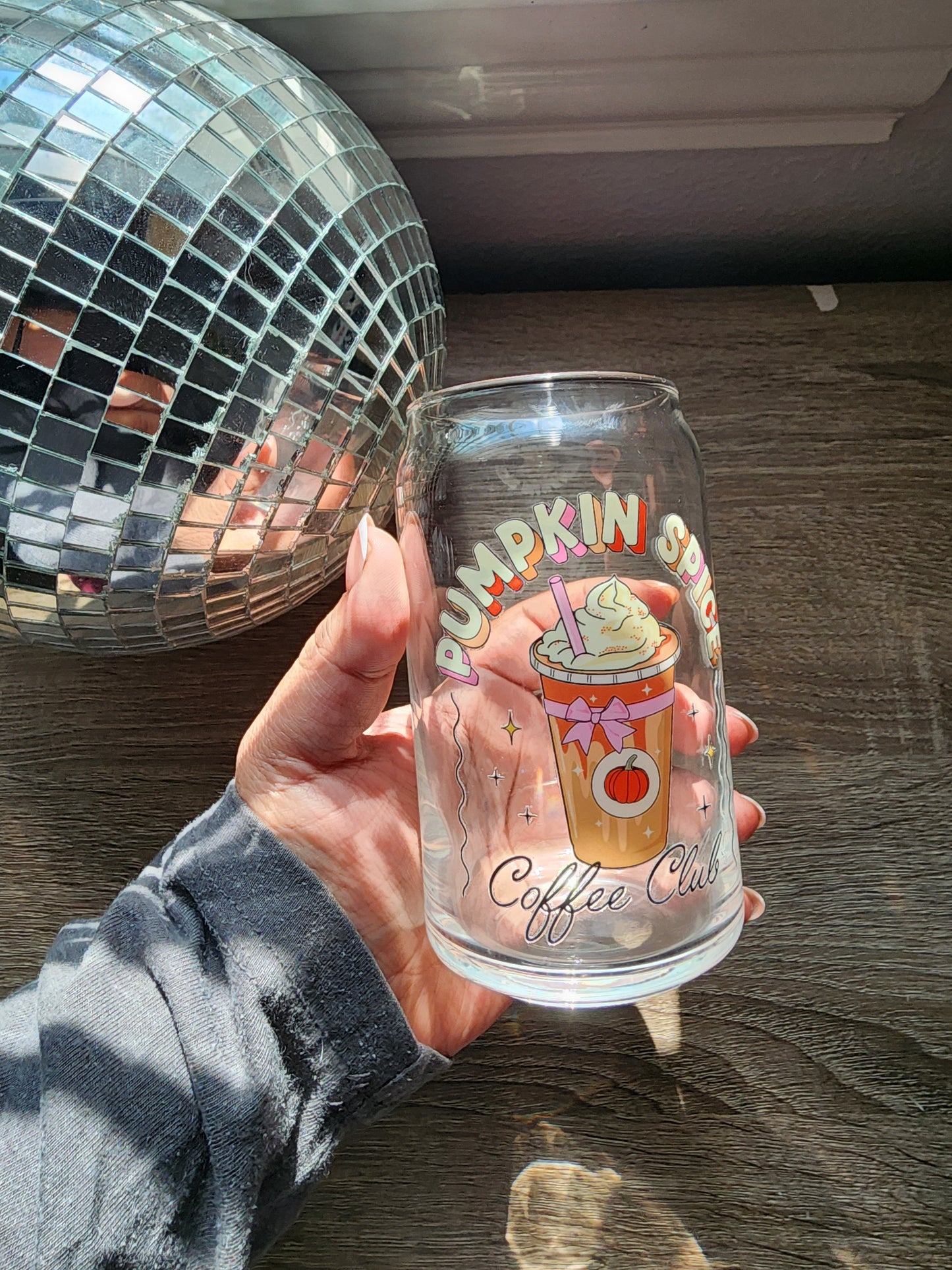 Pumpkin Spice Coffee Club 16oz glass can| Autumn| Fall Bookish| Pumpkins Books| Cute Glass Can|Glass Tumbler w/Straw & Lid|