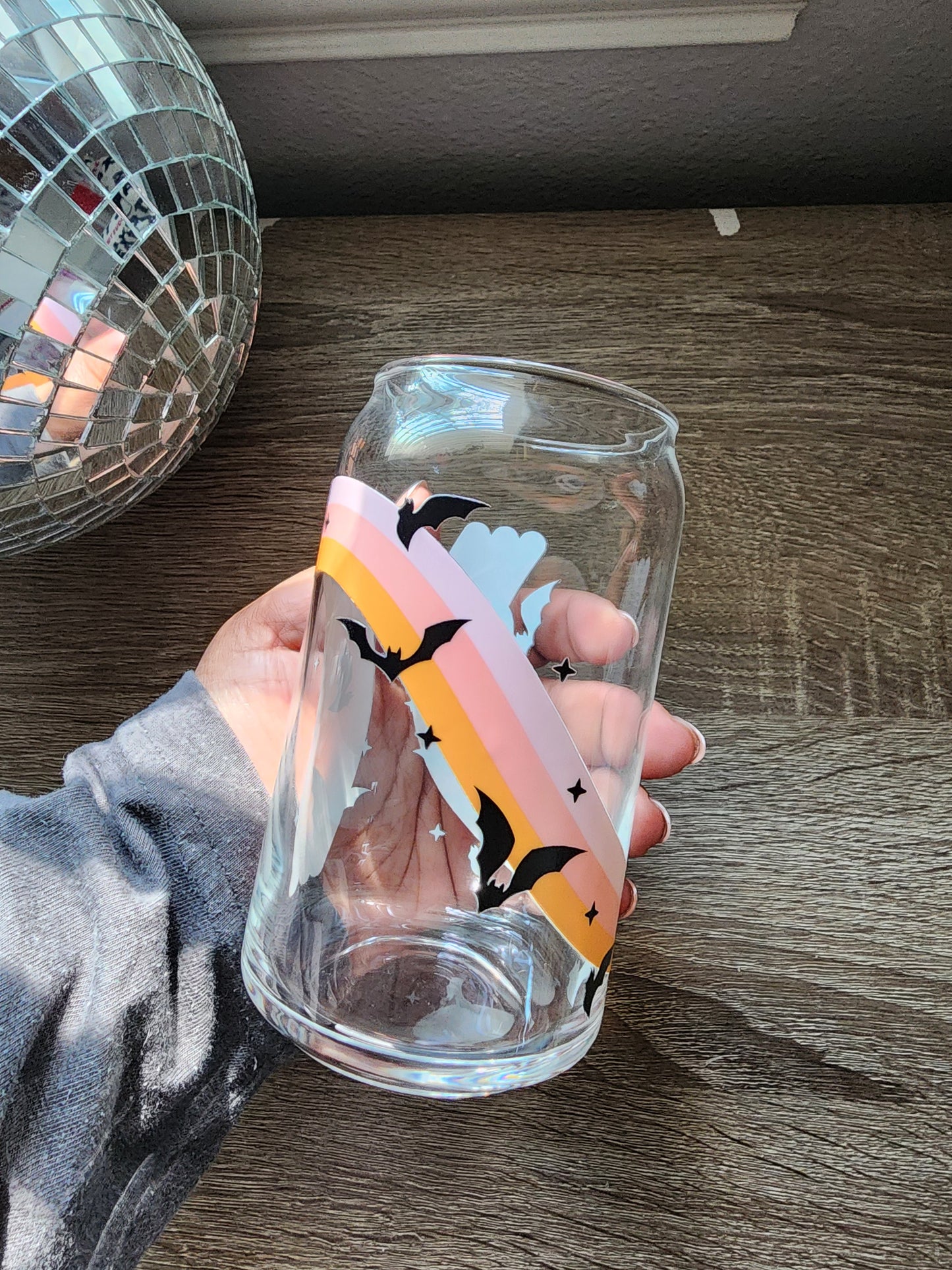 Oopsie Rainbow Bats Girly 16oz glass can| Autumn| Fall Bookish| Pumpkins Books| Cute Glass Can|Glass Tumbler w/Straw & Lid|
