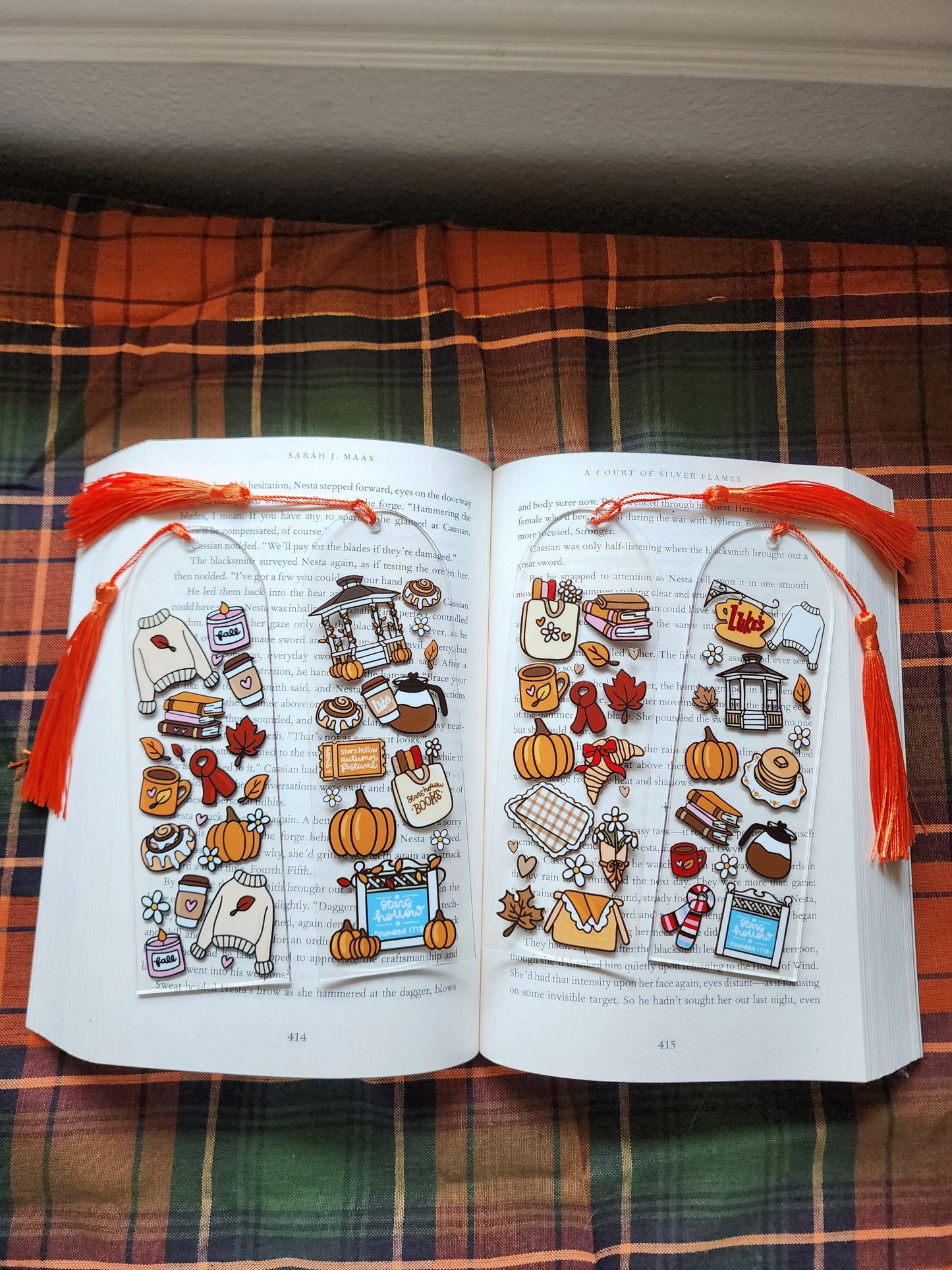Cozy Autumn Bookish Acrylic Bookmark| Gilmore Girls|Pumpkin| Cinnamon Roll|Bookish| Bookmark| Cute Bookmark| Book Lover Bookmark| Gifts for Book Lover| Books|Book Accessories|Bookish|