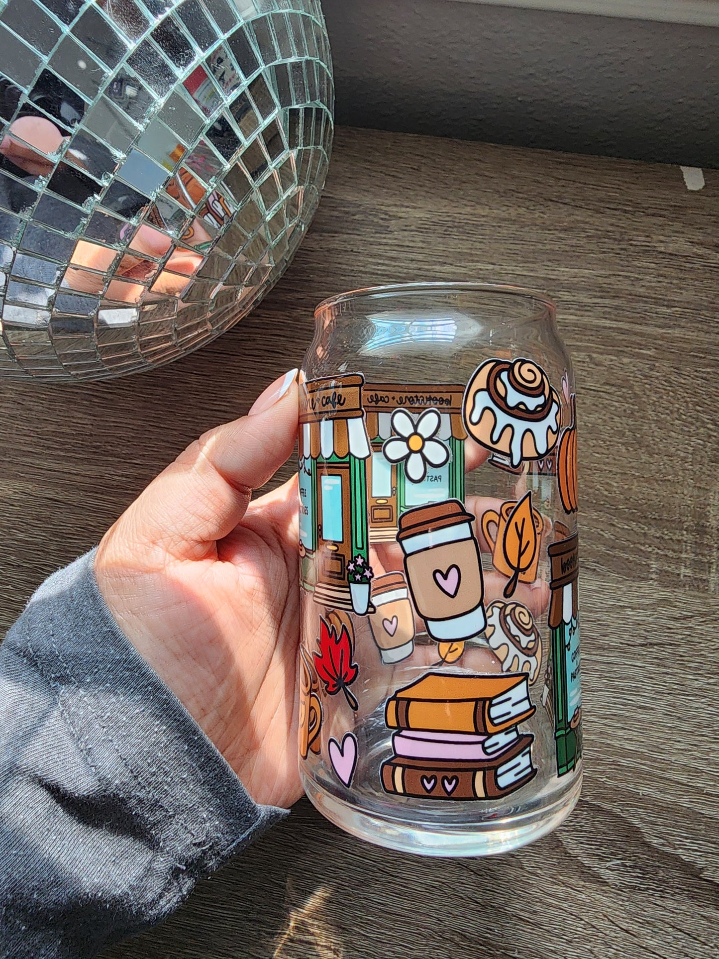 Autumn Bookstore 16oz glass can| Autumn| Fall Bookish| Pumpkins Books| Cute Glass Can|Glass Tumbler w/Straw & Lid|