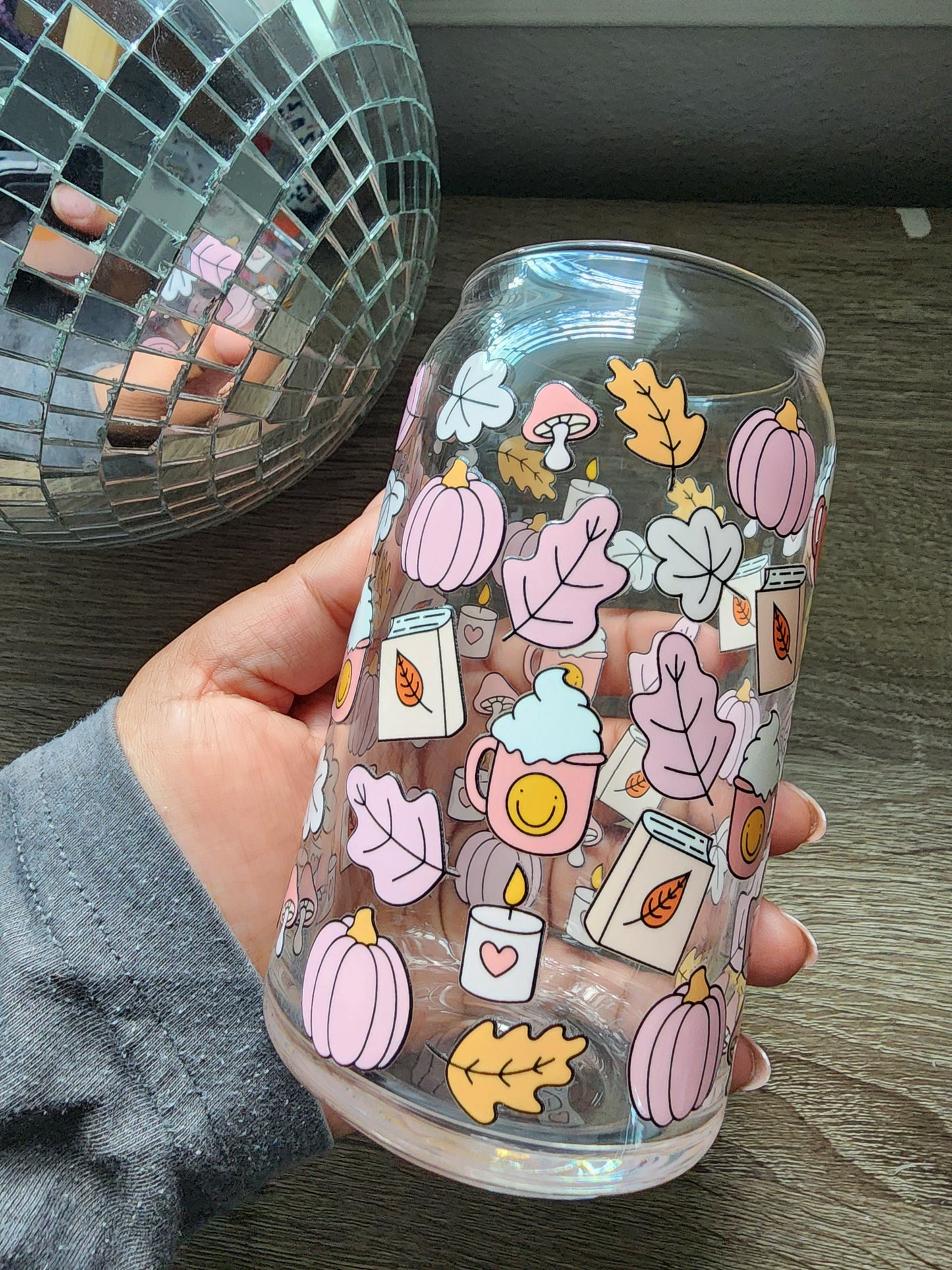 Autumn Bookish Girly 16oz glass can| Autumn| Fall Bookish| Pumpkins Books| Cute Glass Can|Glass Tumbler w/Straw & Lid|