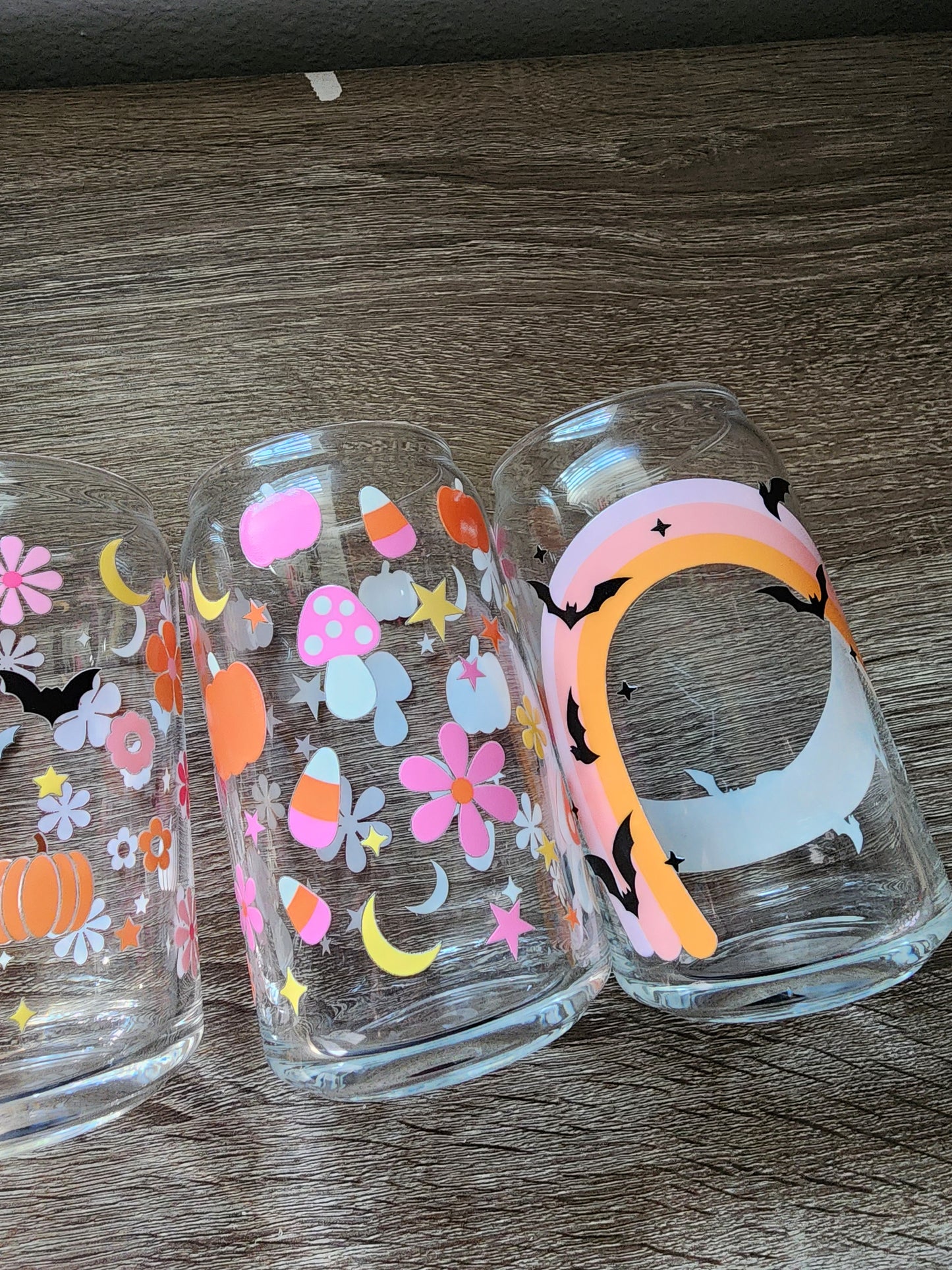 Oopsie Rainbow Bats Girly 16oz glass can| Autumn| Fall Bookish| Pumpkins Books| Cute Glass Can|Glass Tumbler w/Straw & Lid|