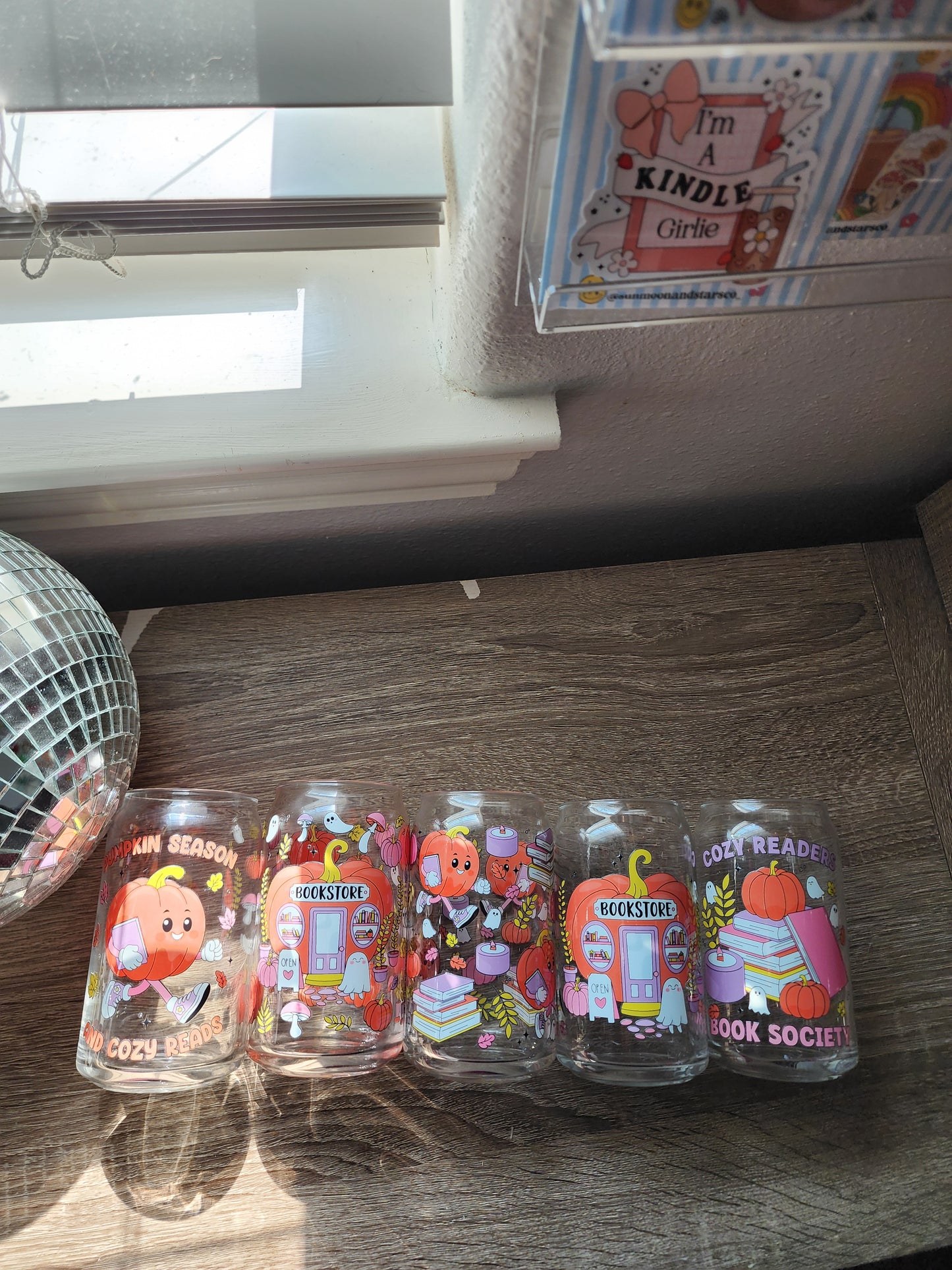 Cozy Reader Book Society 16oz glass can| Autumn| Fall Bookish| Pumpkins Books| Cute Glass Can|Glass Tumbler w/Straw & Lid|