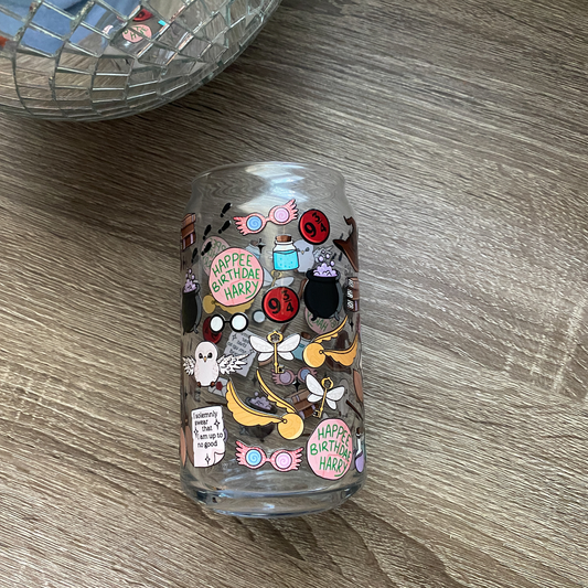 HP Cute Glass Can|Glass Tumbler w/Straw & Lid|