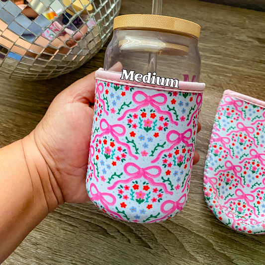 Pink Bow Floral Cup Sleeve