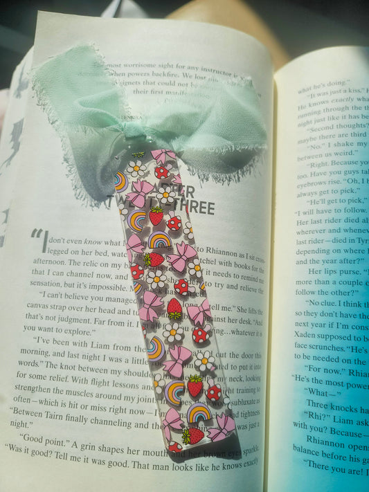 Strawberry Mushroom Bows Bookmark| Romance Book Lover| Spicy Books Lover|Cute Spring Book Lover Bookish Coquette |Acrylic Bookmark