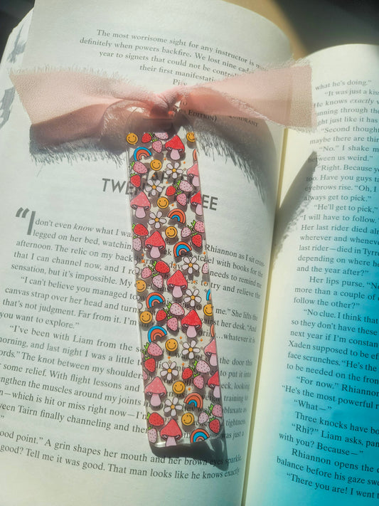 Happy Mushrooms Bookmark| Romance Book Lover| Spicy Books Lover|Cute Spring Book Lover Bookish Coquette |Acrylic Bookmark