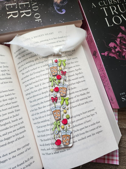 Green Bows Iced Coffee Acrylic Bookmark|Bookish| Bookmark| Cute Bookmark| Book Lover Bookmark| Gifts for Book Lover| Books|Book Accessories|Bookish|