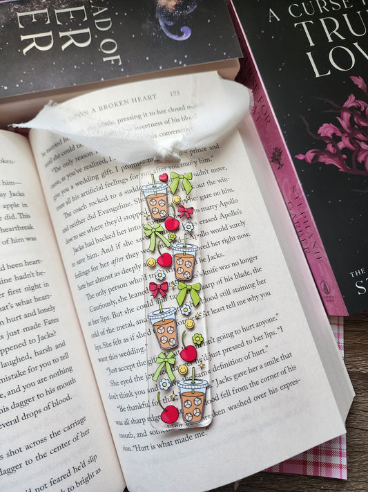 Green Bows Iced Coffee Acrylic Bookmark|Bookish| Bookmark| Cute Bookmark| Book Lover Bookmark| Gifts for Book Lover| Books|Book Accessories|Bookish|