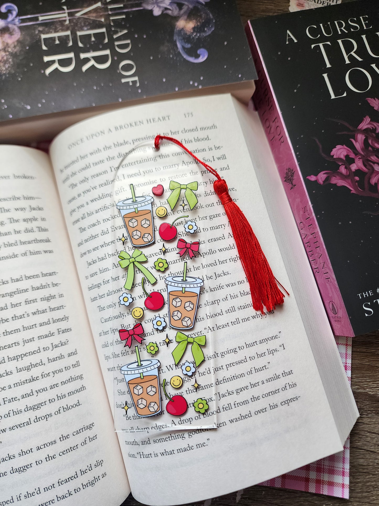 Green Bows Iced Coffee Acrylic Bookmark|Bookish| Bookmark| Cute Bookmark| Book Lover Bookmark| Gifts for Book Lover| Books|Book Accessories|Bookish|