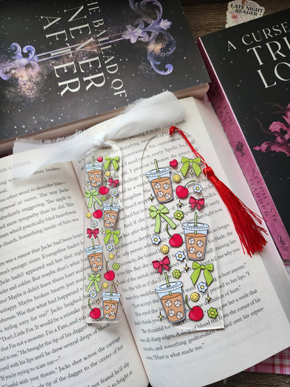 Green Bows Iced Coffee Acrylic Bookmark|Bookish| Bookmark| Cute Bookmark| Book Lover Bookmark| Gifts for Book Lover| Books|Book Accessories|Bookish|