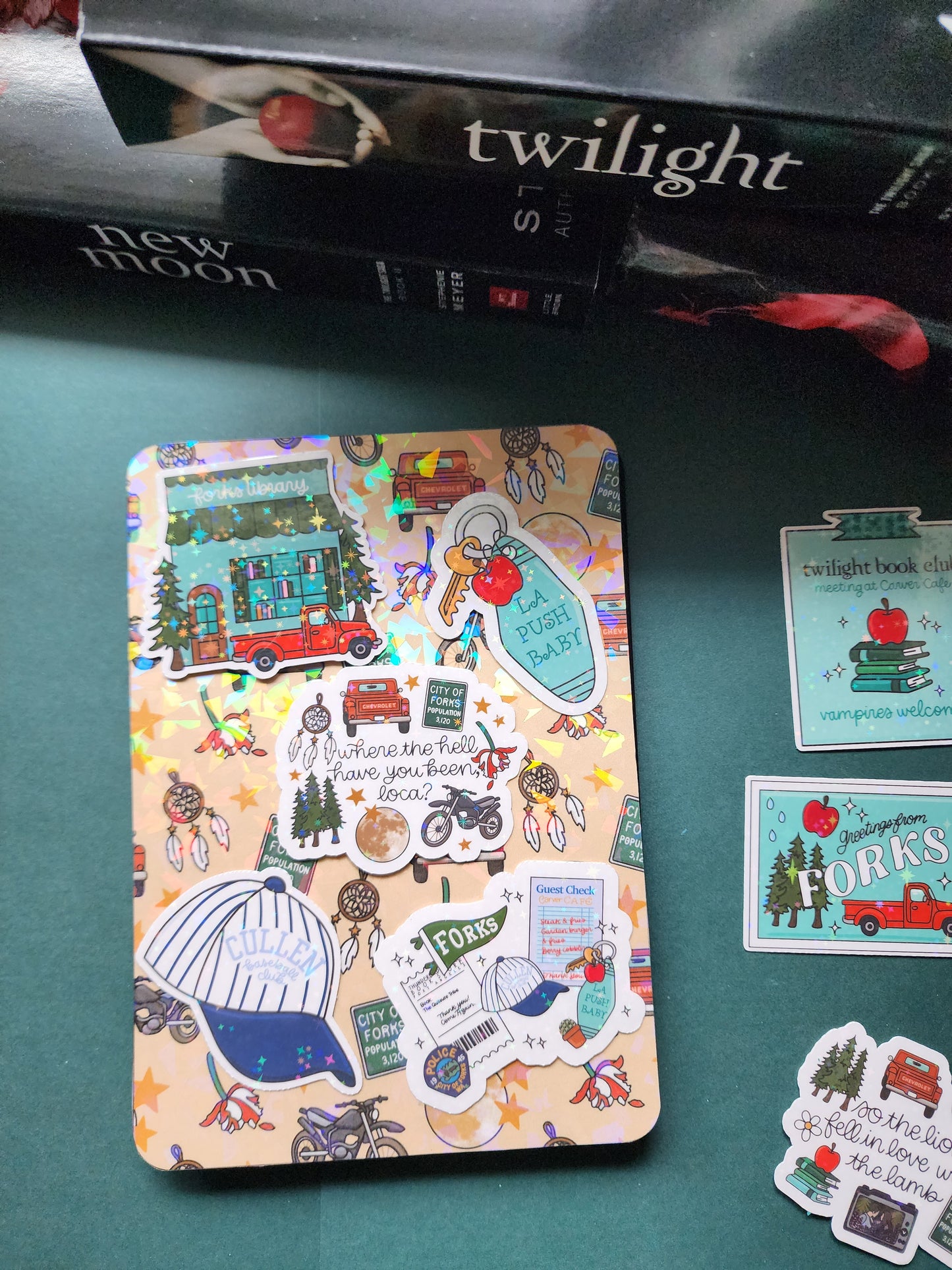 Twilight| New Moon| Forks| Cullens|Vampires|Sparkly sticker| Holographic sticker| book accessories| bookish sticker