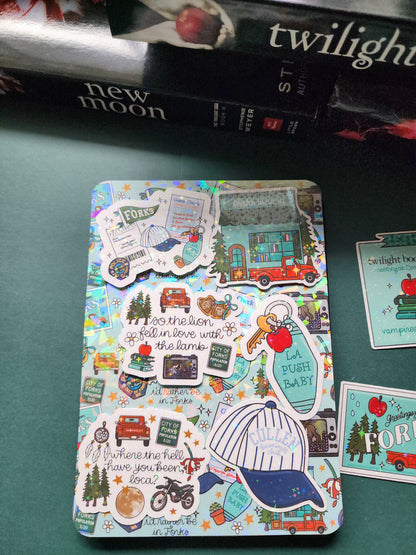 Twilight| New Moon| Forks| Cullens|Vampires|Sparkly sticker| Holographic sticker| book accessories| bookish sticker