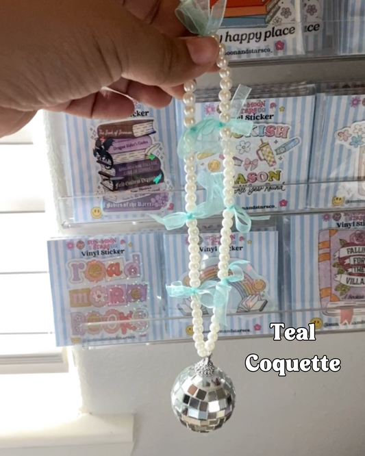 Teal Coquette Disco Car Charm| Bookish Car Accessories