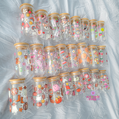 Cute Glass Can|Glass Tumbler w/Straw & Lid lCute Cup Beer Can Iced Coffee Glass Cup With Lid and Straw l Cute Glass Cup l Gifts for her/him
