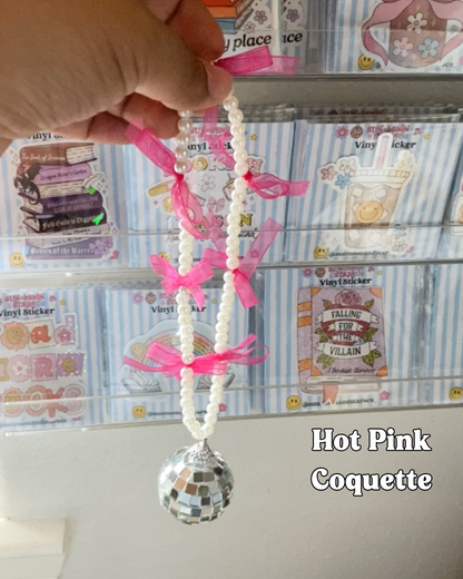 Hot Pink Coquette Disco Car Charm| Bookish Car Accessories