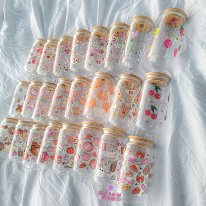 Cute Glass Can|Glass Tumbler w/Straw & Lid lCute Cup Beer Can Iced Coffee Glass Cup With Lid and Straw l Cute Glass Cup l Gifts for her/him