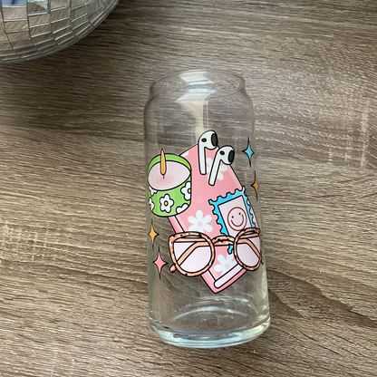 Bookish Elements Cute Glass Can|Glass Tumbler w/Straw & Lid|