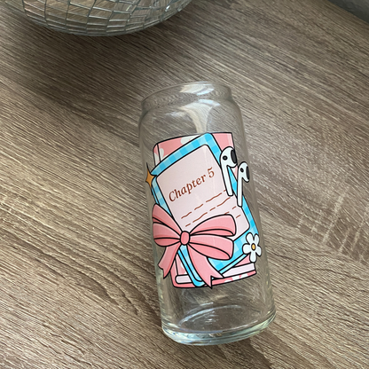 Bookish Elements Cute Glass Can|Glass Tumbler w/Straw & Lid|