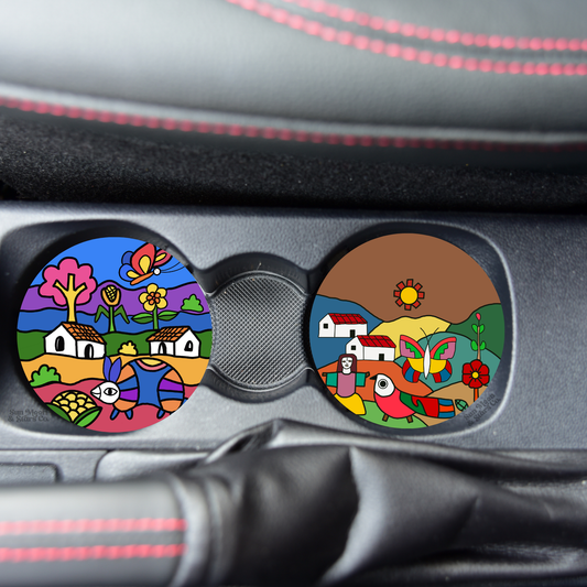 El Salvador Village Sublimation Car Coaster Set