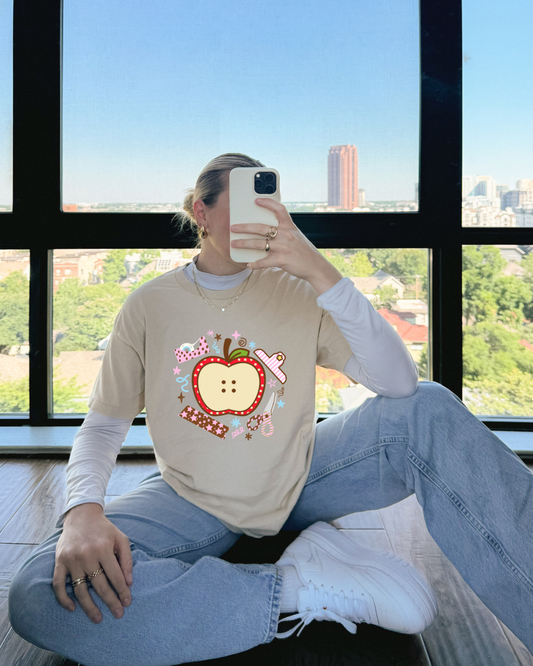 Teacher Junk Journal Apple Sand Tee| Apple T-shirt|