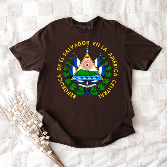 El Salvador Flag Seal  (Dark Chocolate) Tee| El Salvador T-shirt|
