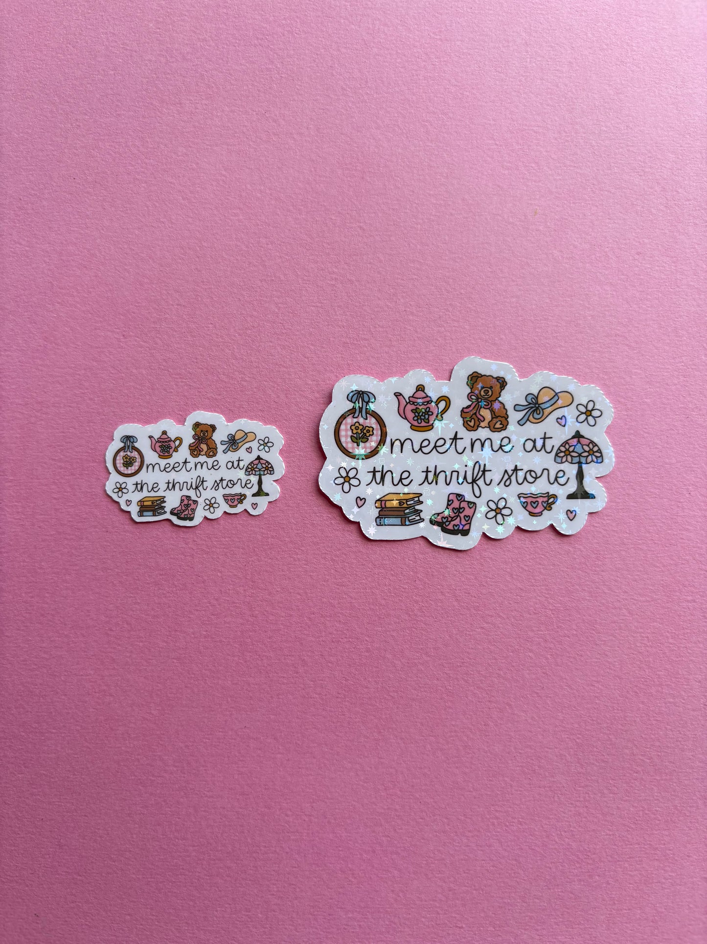 Meet Me at the Thrift Store Sticker|Sparkly sticker| Holographic sticker| book accessories| bookish sticker